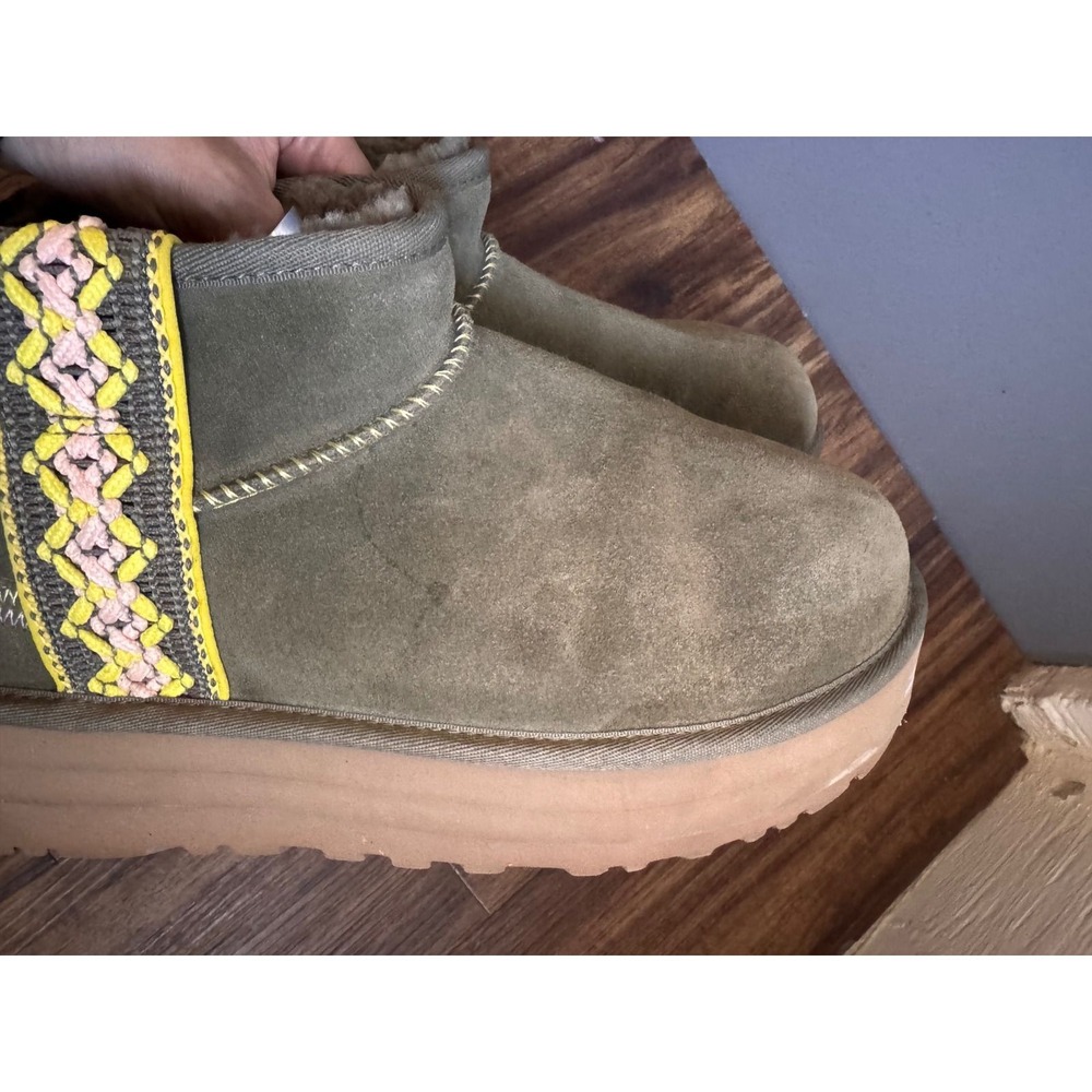 UGG Classic Ultra Mini Platform Burnt Olive Green Suede Boots Size 10.5/11 - Picture 4 of 8